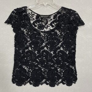 VTG Whimsigoth Top Women's Lace Shirt S Coquette Floral 90s Y2K Short Sleeve